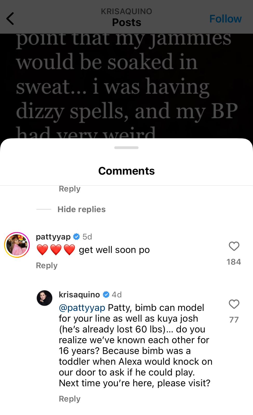 Image: Screenshot from Instagram/@krisaquino